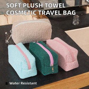 Bolsa de Maquillaje de Felpa con Cierre, Organizador de Cosméticos, Bolsa de Aseo de Piel Sintética Suave, Estuche de Viaje para Mujer - Product Image 2