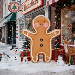 Sculpture personnalisée en fibre de verre de bonhomme en pain d'épices pour la décoration de rue de Noël, décoration de vacances en extérieur - Product Image 1