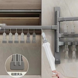 ราวแขวนผ้าติดผนังสีเทากันเมทัลพร้อมคลิปหนีบสำหรับถุงเท้าและชุดชั้นใน อุปกรณ์จัดระเบียบสำหรับตากผ้า แบบแท่งเดี่ยว ดีไซน์ทรงสี่เหลี่ยม - Product Image 2