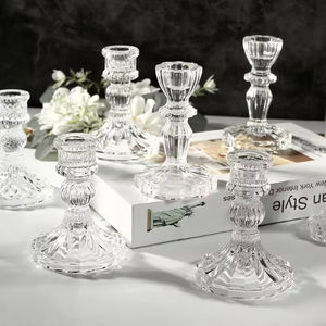 Candelabro de Vidrio Resistente con Base Gruesa y Cónica, Decoración de Lujo Europea para Cenas y Bodas, Candelabro de Cristal para Mesa - Product Image 1