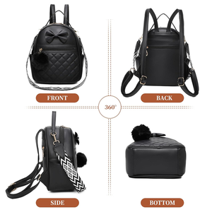 <span class=keywords><strong>Mochila</strong></span> <span class=keywords><strong>blanca</strong></span> bonita personalizada para mujer, <span class=keywords><strong>Mochila</strong></span> Mini Moda Lindo <span class=keywords><strong>Blanca</strong></span> Arco Negro Pom Acuarela, <span class=keywords><strong>Mochila</strong></span> pequeña para mujer - Product Image 3