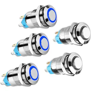 1/2" Mounting Hole Latching Push Button Switch with High Round, Stainless Steel Marine Waterproof Metal Pushbutton Switch