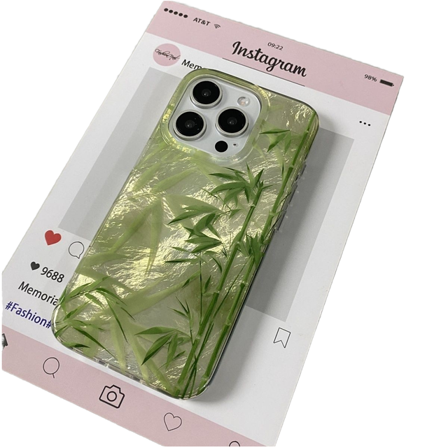 Light Green Stain Bamboo Printing Camlet Style TPU Mobile Phone Cover Case for Iphone 7 8 X Xr Xs 11 12 13 14 15 16 Pro Max