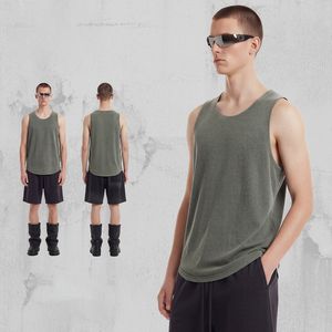 2026 <strong>Mens</strong> 325g Heavyweight <strong>Thermal</strong> Waffle Knit U-Neck Tank <strong>Top</strong> Blank Distressed Washed Singlet Tank <strong>Top</strong> - Product Image 1