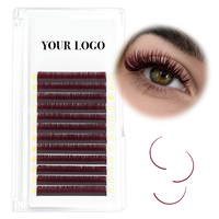 Extensions de cils classiques EMEDA en velours mat couleur marron-rouge, effet rouge bordeaux profond, plateaux d'extensions de cils volumineux