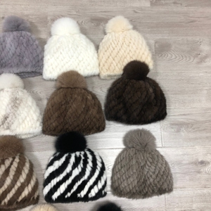 Offre Spéciale bande tricoté chapeaux tricotés pour les femmes mode véritable vison fourrure chapeau <span class=keywords><strong>pompon</strong></span> <span class=keywords><strong>bonnet</strong></span> chapeau - Product Image 4