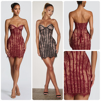 ZHEZHE Europe Amérique 2026 Nouvelle Robe Tube Moulante en Dentelle, Mini-jupe Ajustée au Crochet Exquis, Sans Col, qui Fluide et Sublime la Silhouette