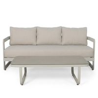 Ensemble de canapé et table basse d'extérieur modèle 2695, structure en aluminium, coussins avec revêtement en poudre, plateau en verre de 5 mm