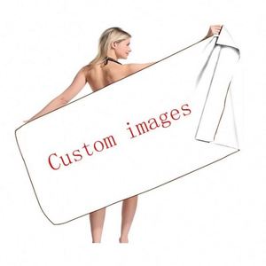 Serviette de plage en microfibre tissée douce et absorbante, sans sable, en plastique RPET, avec logo personnalisé, dans un sac en filet - Product Image 1