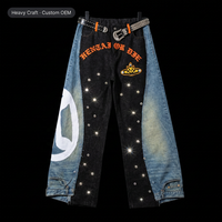 Jean baggy personnalisé pour homme, style Y2K gothique, avec broderie et patchwork clouté, respirant, coupe large, denim, style urbain, Hip ODM