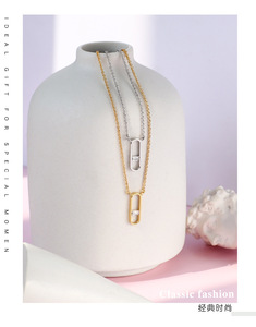 High Fashion Women's 14K Zirconia Plated Gold Necklace Exclusive Geometric Design Classic Link <b>Chain</b> Brass for High-End Gifts - Product Image 1
