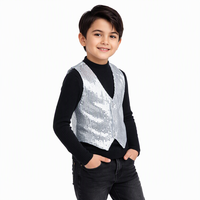 Gilet de performance à paillettes pour enfants, costume de scène argenté, vêtements de danse unisexes pour chanteurs