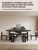 Table à manger rétro de style français, design du milieu du siècle, en bois massif, forme semi-circulaire ou rectangulaire, adaptée à un usage domestique, avec