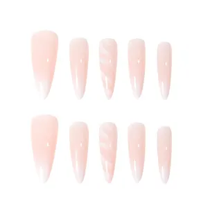 Y-117 L-size French artificial press on false nails Temooi brand water Drop shape Pink marble effect