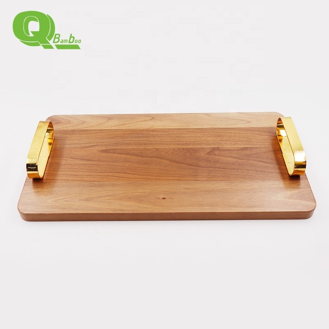 Large Wooden Food Tray With Comfortable Metal Handle Elegant Utensil for Serving and Serving