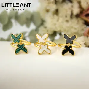Little Ant New 18k Gold-Plated Fashion Jewelry Three-Color Mica Stone Butterfly Adjustable Open Ring For Women