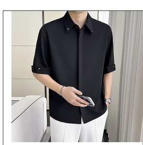 <span class=keywords><strong>Camicia</strong></span> Estiva di Alta Gamma Senza Stiratura in <span class=keywords><strong>Seta</strong></span> Ghiaccio Sottile a Maniche Corte da Uomo, Versione Coreana, Fresca e Traspirante, a Maniche Cinque e Mezzo - Product Image 5