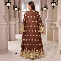Robe longue élégante en polyester à imprimé floral, col montant orné de strass, style Abaya Kaftan Maxi pour femmes