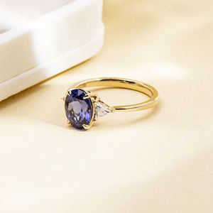 Anillo de compromiso de zafiro con forma ovalada de oro de 14 quilates Messi Jewelry MSR-1794 - Product Image 2