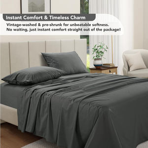 Set di 4 pezzi da letto in cotone di lino bianco, morbido e traspirante, tessuto Percale 100% cotone organico, Set di lenzuola con federa per letto - Product Image 4