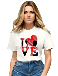 เสื้อเชิ้ตแขนสั้นคอกลมลำลองสำหรับผู้หญิงลายหัวใจวันวาเลนไทน์ผ้าฝ้าย 100% ระบายอากาศได้ดีสำหรับฤดูใบไม้ผลิและฤดูร้อน - Product Image 1