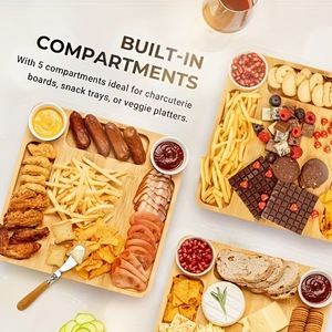 Tabla de Cortar de Madera Yu Cheng con 5 Compartimentos, Bandeja de Madera Sólida para Aperitivos, Tabla Multiusos para Quesos de Cocina - Product Image 1
