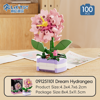 Set Blok Bangunan Bunga Merah Muda DIY Kit Konstruksi Model Tanaman Pot Botani 3D Mainan Dekorasi Desktop Kreatif untuk Hadiah Wanita