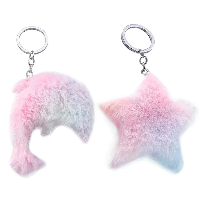 Cute Star Dolphin Keychains Plush Fur Soft Star Pendant Key Ring Ladies Bag Accessories Ornaments Key Chain