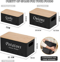 Ensemble de 3 boîtes de rangement pour légumes de cuisine personnalisées, boîtes à pommes de terre, oignons, ail avec couvercle en bois