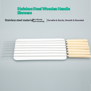 Lot de 23 <span class=keywords><strong>brochettes</strong></span> de barbecue personnalisées en gros avec manches en bois et tiges en acier inoxydable, 50 anneaux ronds inclus - Product Image 3