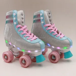 Hot Selling Kids Roller Skate 4 Wheels With Led Light In The Sole And Quad Skate Shoe Surface