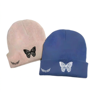 Butterfly Embroidery Knit Beanie Hat Unisex Adult Cuffed Warm <b>Winter</b> <b>Cap</b> Casual Style - Product Image 1