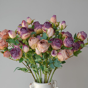 Rosas carbonizadas de 5 cabezas Flores <span class=keywords><strong>artificiales</strong></span> secas Ramo DE BODA Navidad y Día DE LA MADRE Adecuado - Product Image 1