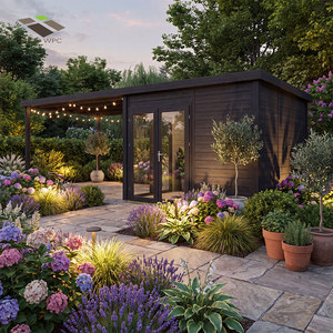 Versatile Casetta da Giardino <span class=keywords><strong>in</strong></span> WPC con Patio Coperto, Doppie <span class=keywords><strong>Porte</strong></span>, Effetto <span class=keywords><strong>Legno</strong></span>, Impermeabile, <span class=keywords><strong>per</strong></span> Studio, Ufficio o Deposito Attrezzi - Product Image 1