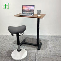 Bureau d'ordinateur portable en forme de C, réglable en hauteur, mobile, pour canapé, avec système de levage pneumatique Walnut, vente en gros