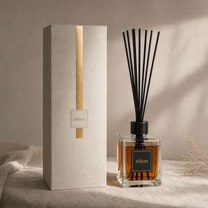 Aikun Square XL <b>Reed</b> <b>Diffuser</b> Gold Foil Logo Stripe Gift Box Any Scent Long Lasting Low MOQ Fast Response for Brand Startup - Product Image 1