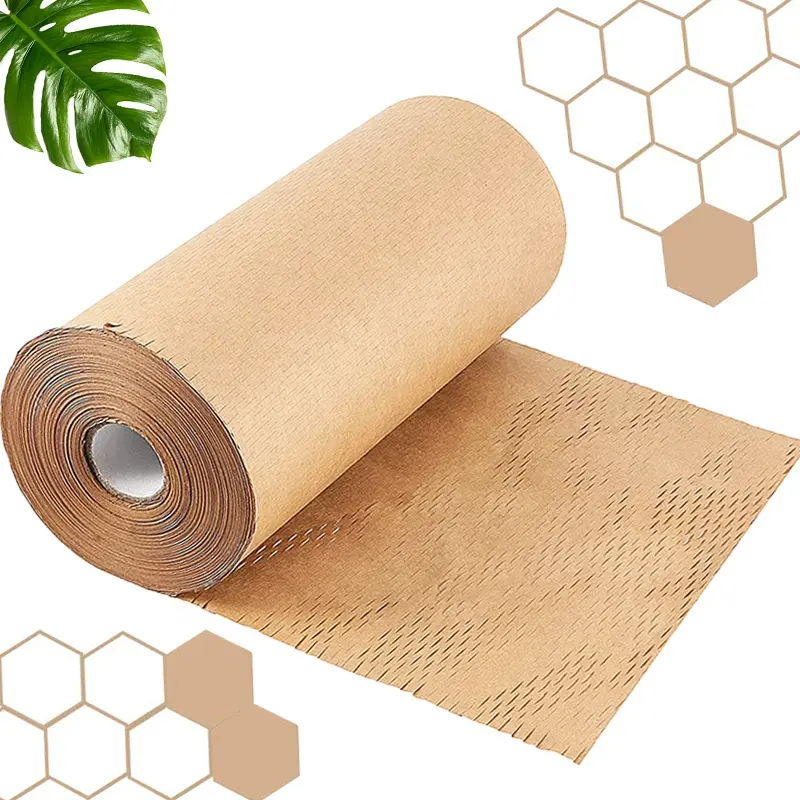 Kertas pembungkus Hadiah Natal 100% gulungan cetak kertas Kraft coklat daur ulang gulungan kertas pembungkus sarang lebah kustom