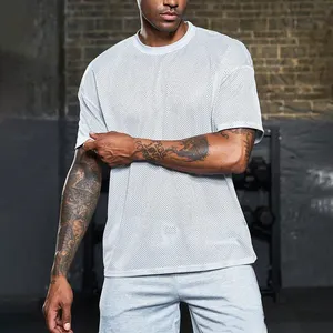 定制S-3xl男士健身服运动跑步t恤运动网布透气白色健身房短袖舒适夏季Te