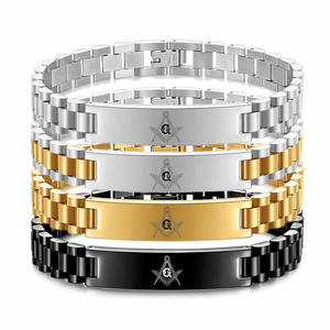 Bracelet de Franc-Maçonnerie en Acier Inoxydable 10mm, Bijou pour Homme, Cadeau, Design Géométrique Croix - Product Image 1