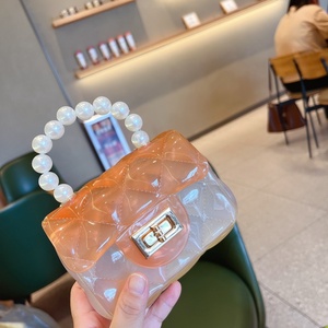 Boshiho <b>PVC</b> Pearls <b>Top</b> Handle Gradient Colorful Girls Mini Handbag Shoulder Crossbody Tote Beach Water Resistant Customizable - Product Image 3