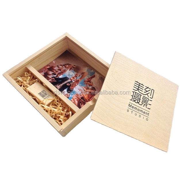 6 Inch Multifunctional Wooden Photo Box Rectangle USB Flash Drive Gift Case for Wedding Anniversary for Sundries