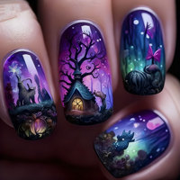24 faux ongles carrés en ABS, style papillon, dégradé, blancs, avec 1 gelée, 1 lime et colle pré-conçue pour les doigts