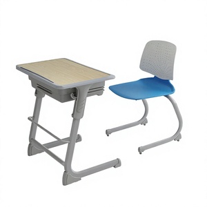 Chaise et table d'école modernes au design unique, structure métallique avec chaise en plastique PP et panier à livres - Product Image 2