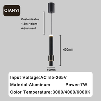 Petit luminaire suspendu LED noir cylindrique à économie d'énergie 7W pour la maison moderne, l'hôtel, le restaurant, le bar
