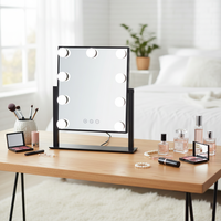 Miroir cosmétique grossissant éclairé par LED avec variateur tactile, finition chromée, cadre en métal, miroir de coiffeuse de bureau