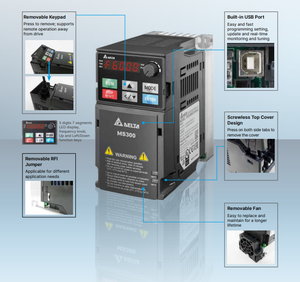 Delta MS300 VFD33AMS23ANSAA 7.5kW 10HP 230V Single/Three Phase VFD with Built-in PLC USB for Pump Fan Conveyor - Product Image 2
