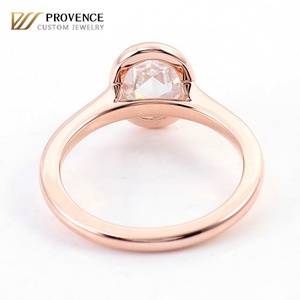 Cheap Price Custom Classic Design 10k 18k Rose Gold Oval Cut <b>White</b> Moissanite Diamond Ring Bezel Setting Gold Ring Sets for Girl - Product Image 2