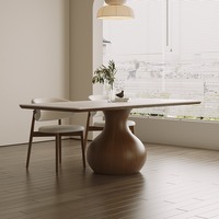 Table ronde en bois de style rétro français Table à manger pour appartement et villa avec quatre chaises combinées avec plateau tournant