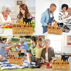 Çiftlik 3 bölmeler ahşap mutfak eşyası tutucu sofra takımı Caddy kolu için gümüş tutucu ile sayaç üst - Product Image 5