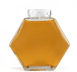 Pots à miel hexagonaux de haute qualité avec des tiges à mélanger, des couvercles en bois et des pots en verre transparent - Product Image 1